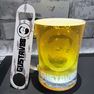 GUSTAV86 Clear beer stein and bottle opener